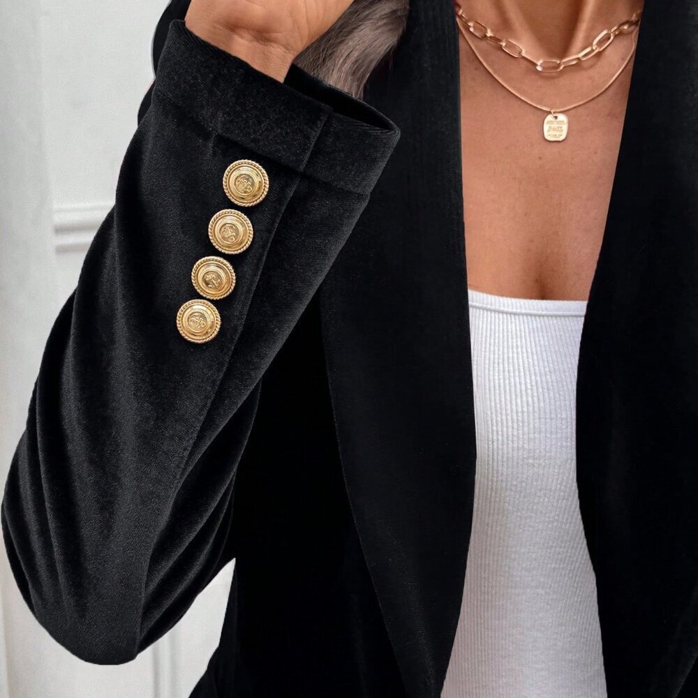 Black Elegant Women's Velvet Blazer - Picture 5 of 8